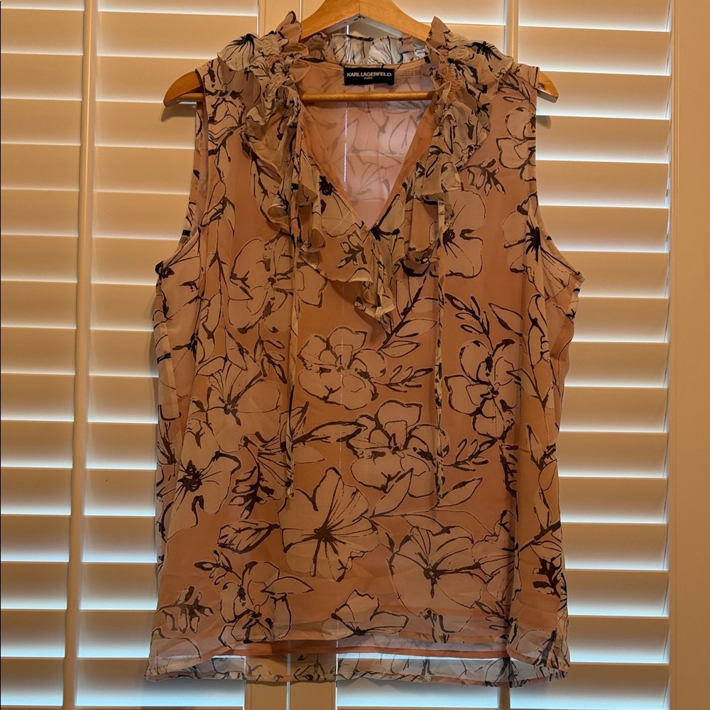 Karl Lagerfeld Floral Sleeveless Blouse - Pink and Black